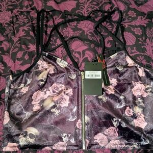 Killstar Lost in Sin Zip Top in Black/Pink Skulls 3x NWT